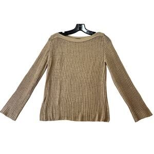 Post Card Cable Knit Sweater Womens M Tan Lightweight Boat Neck Pullover Italy